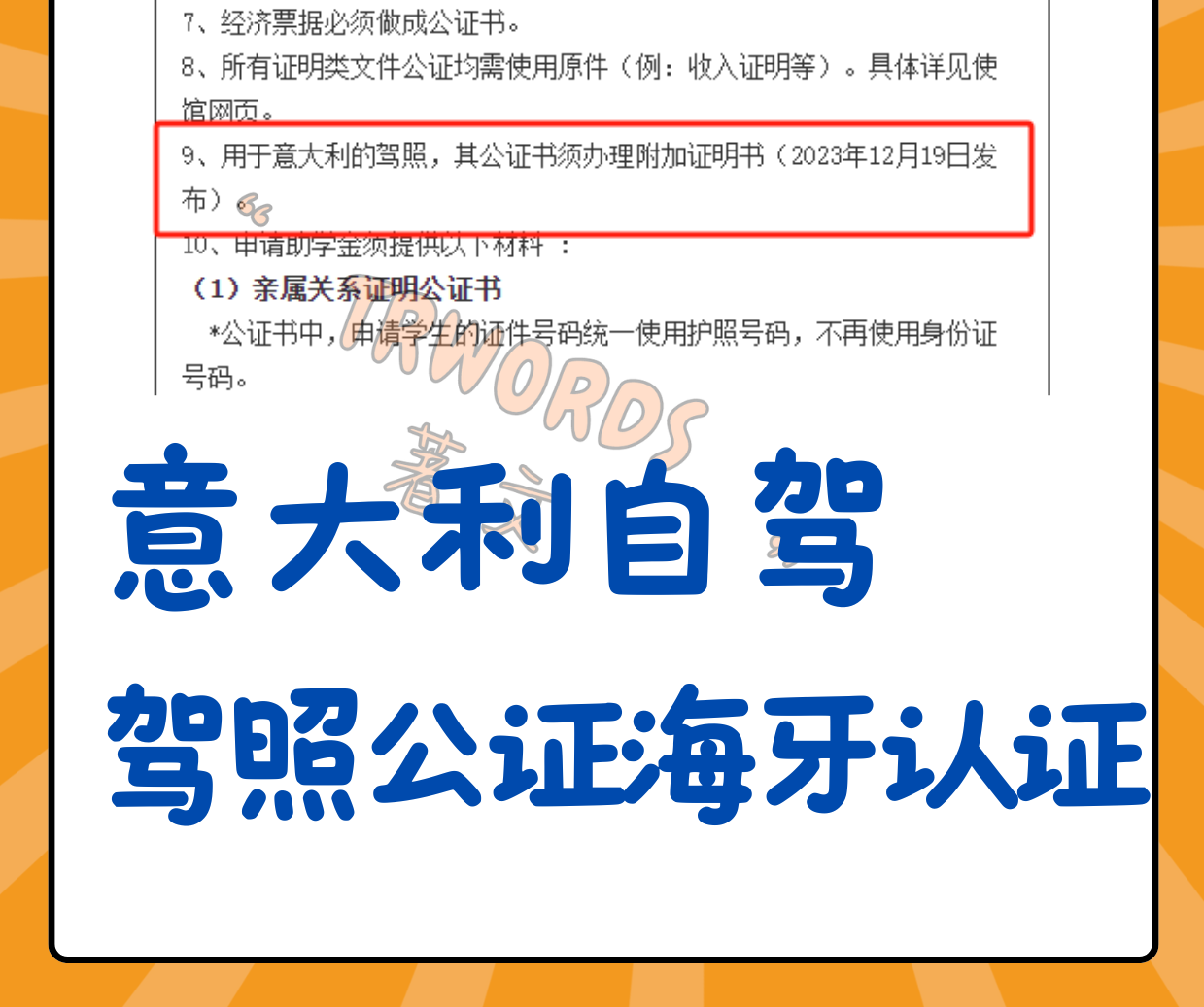 Read more about the article 注意！意大利自驾新规：驾照公证+海牙认证